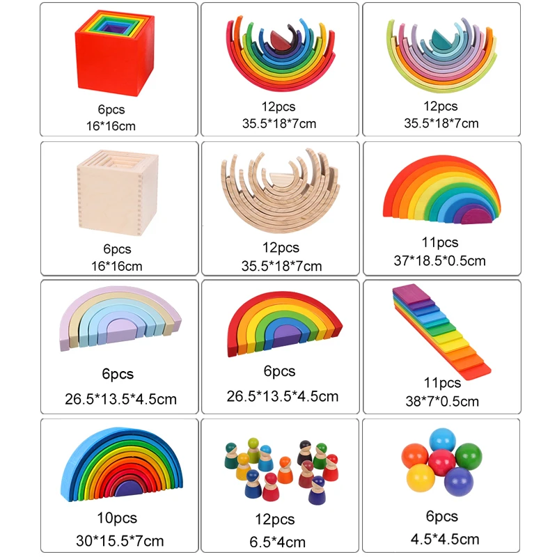 Children Wooden Toys Large Size Candy Colors Stacker For Kids Creative Rainbow Building Blocks Montessori Educational Toy Baby | Игрушки и