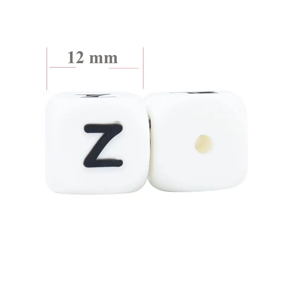 Cuentas de letras de silicona de 12 MM para mordedor de beb&eacute;, abalorios para nombre personalizado, cuentas de alfabeto para masticar roedores, 100 Uds.-1