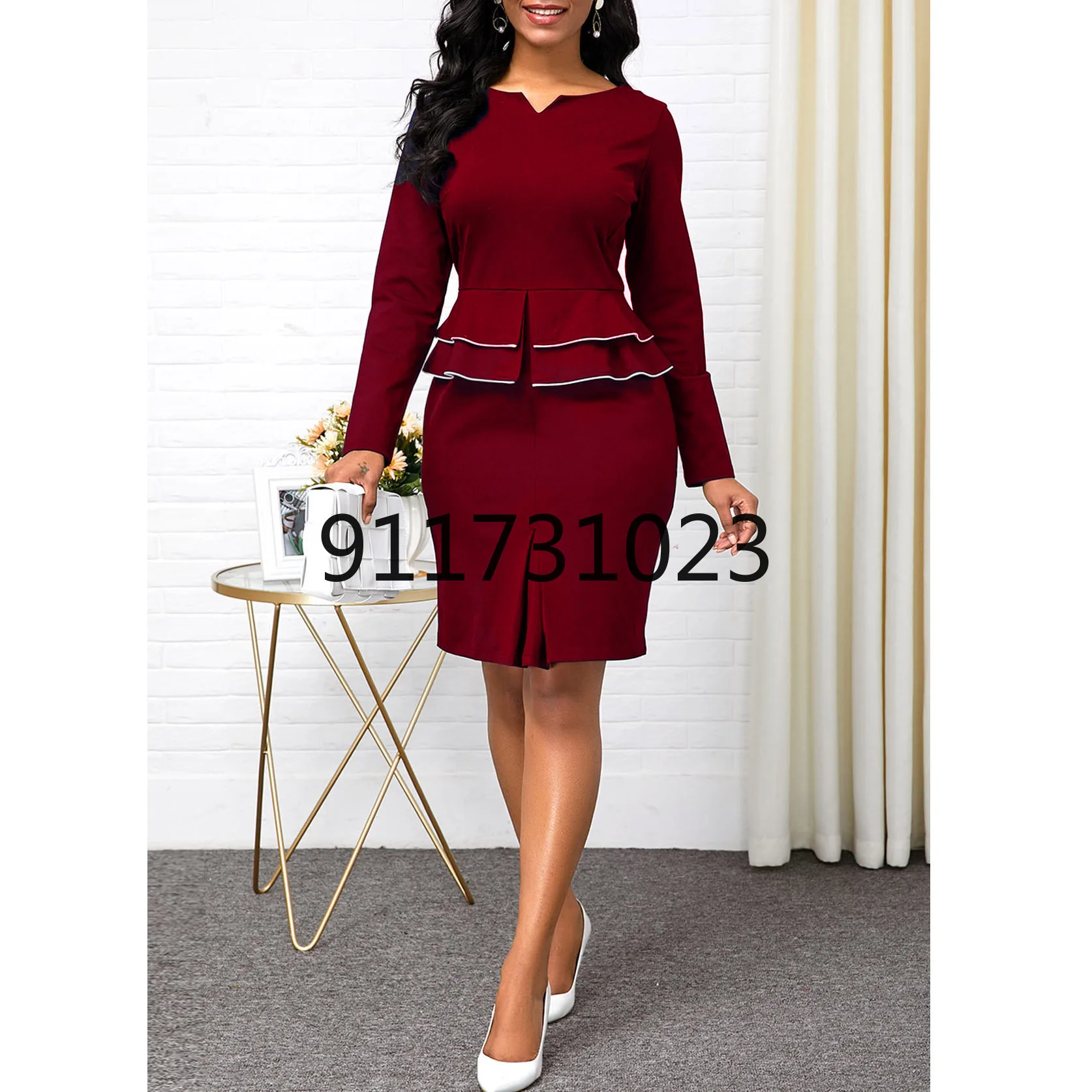 Женский комплект из двух предметов элегантный топ с длинным рукавом и V-образным