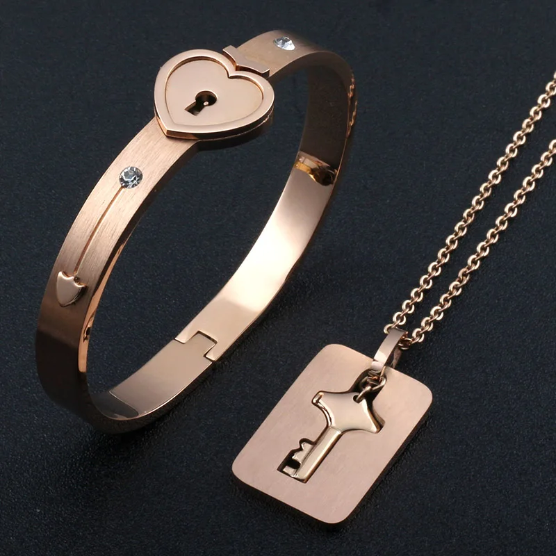 Новая пара любящее сердце замок браслеты ключ кулон ожерелье ювелирные