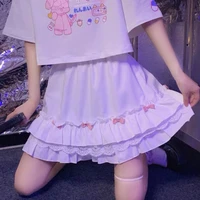 houzhou kawaii mini skirts women harajuku cute ruffle lace bow patchwork high waist pleated skirt summer japanese soft girl