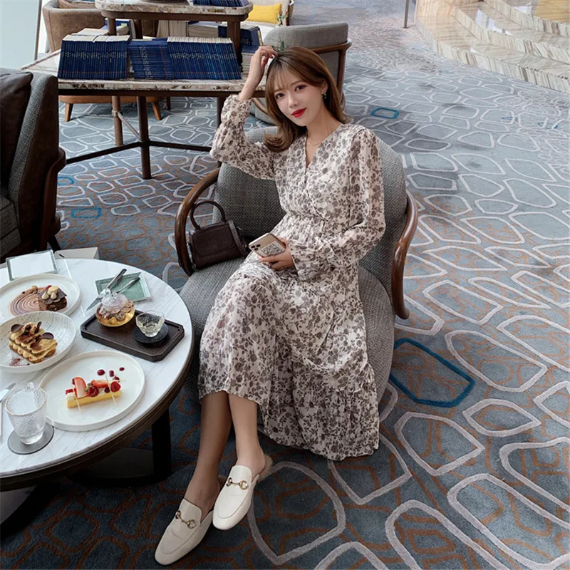 

White Maxi Dress Women 2021 Spring Summer New Fashion Korean V Neck Slim Long Sleeve Beach Chiffon Dresses Vestido Feminina N857