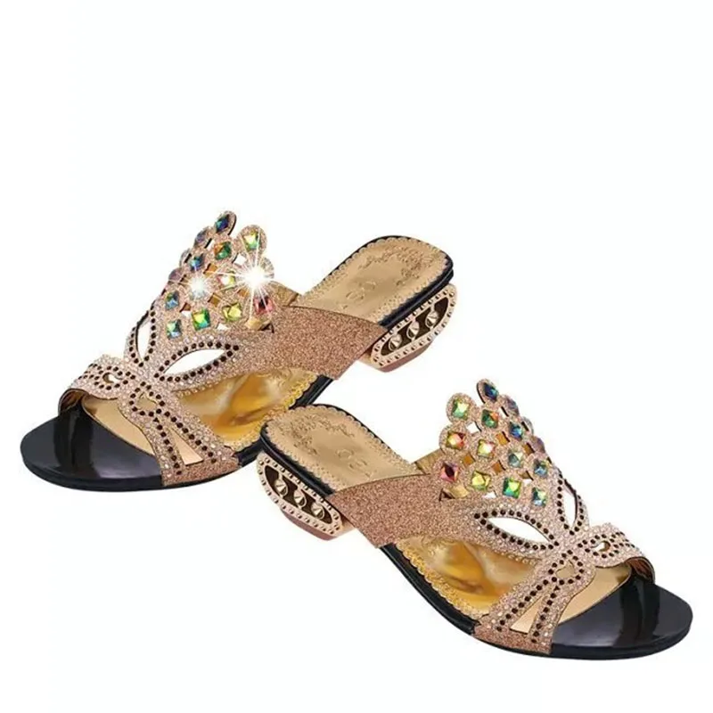 

Sandals Women Leisure Crystal Summer Breathable Trendy Retro Square Heels Womens Elegant Simple European Trendy Shoes Ladies New