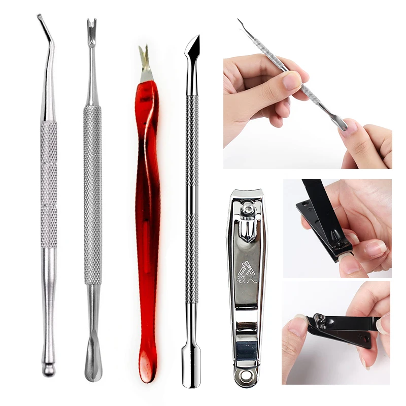 

Cuticle Pusher Remover Dead Skin Stainless Steel Nail Clipper Scraper Cleaning Nail Art Manicure Tools Trimmer Scissors
