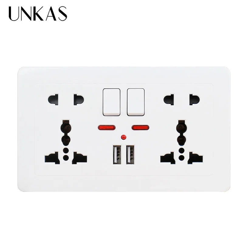 UNKAS светодиодный индикатор 146 мм * 86 Настенная розетка питания двойная