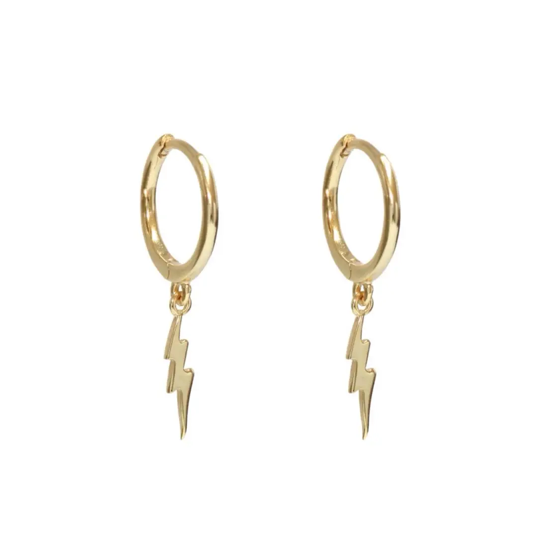 Серьги-кольца женские золотые из серебра 925 пробы сережки-молния | Украшения и