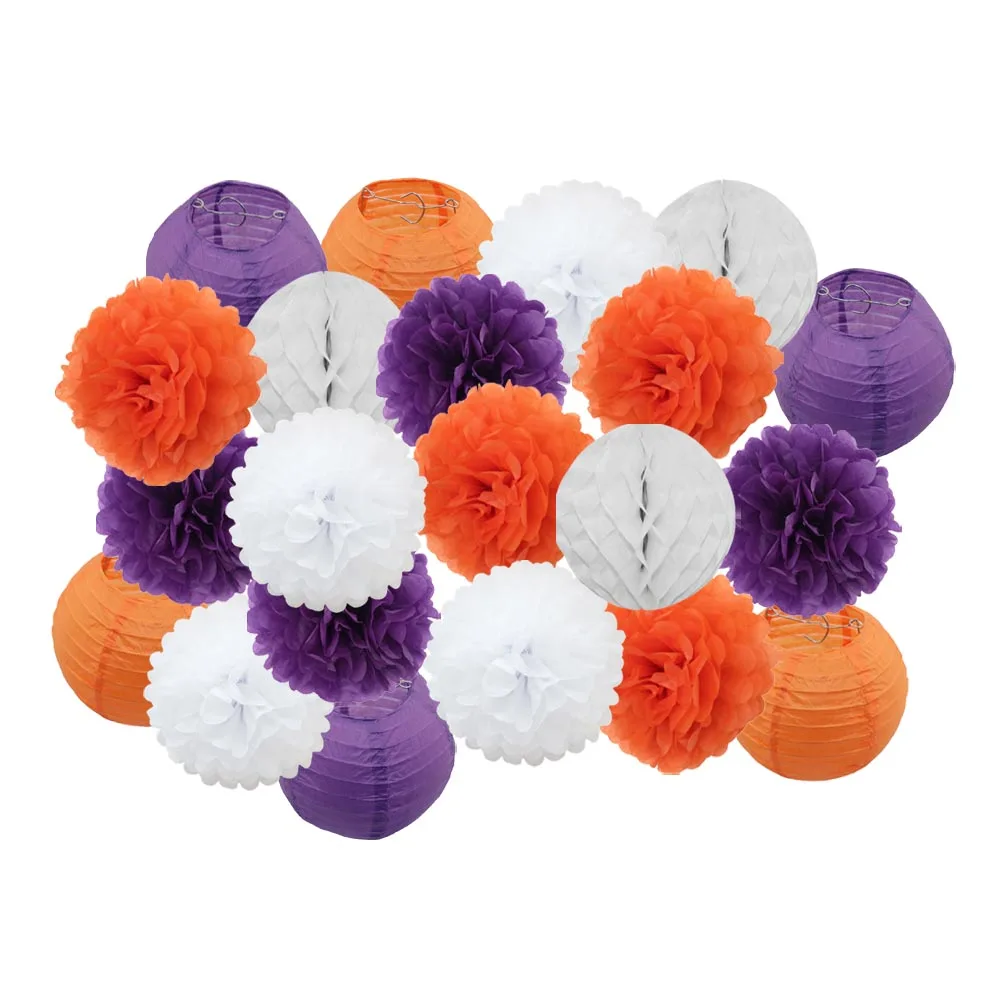Purple Orange Set Горячая распродажа 21 шт./компл. розовый набор круглых Бумага Фонари для маленьких девочек украшение для детей крещение вечерние декор висит Изделия из бумаги орнамент - Цвет: Purple Orange Set
