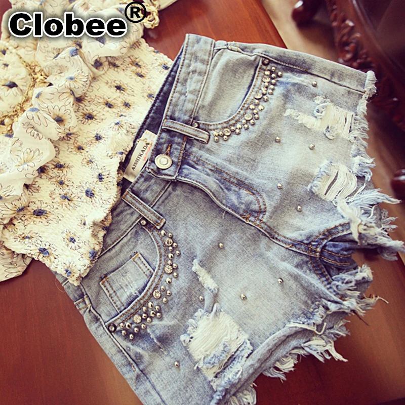 2020 джинсовые шорты летние женские туфли со стразами Бисер повседневная женская