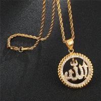 islam muslim rune pattern pendant necklace mens necklace sliding crystal inlaid pendant religious necklace accessories jewelry
