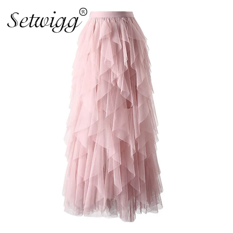 Милая Асимметричная Макси юбка в Корейском стиле с оборками пэчворк длинная