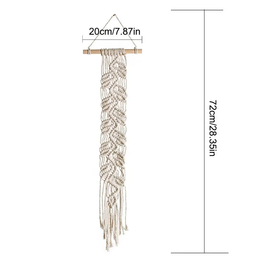 

Nordic Bohemian Woven Tapestry Nordic Wall Hanging Lace Woven Ornament With Wooden Pole For Indoor Wall Decoration