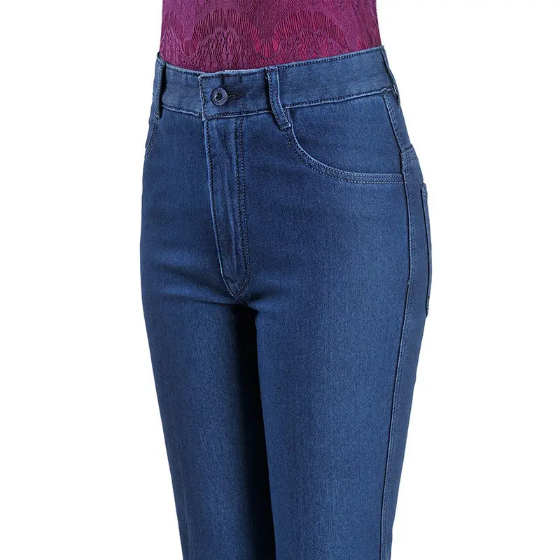 New 2021 Mom Jeans High Waist Solid Pockets Cowboy Pants Women Casual Blue Zipper Fly Long Denim Pencil Trousers Size 28-38