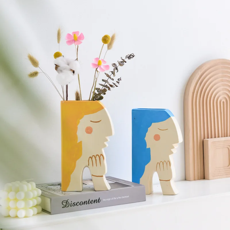 

Nordic ins style girl ceramic vase home decoration decoration living room flower arrangement flower creative face vase crafts