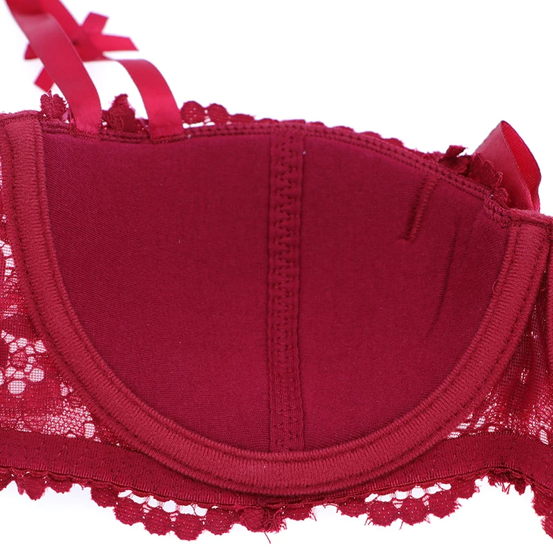 Varsbaby sexy christmas style half cup underwear push up bra set 4 pcs bras+panties+garters+stockings