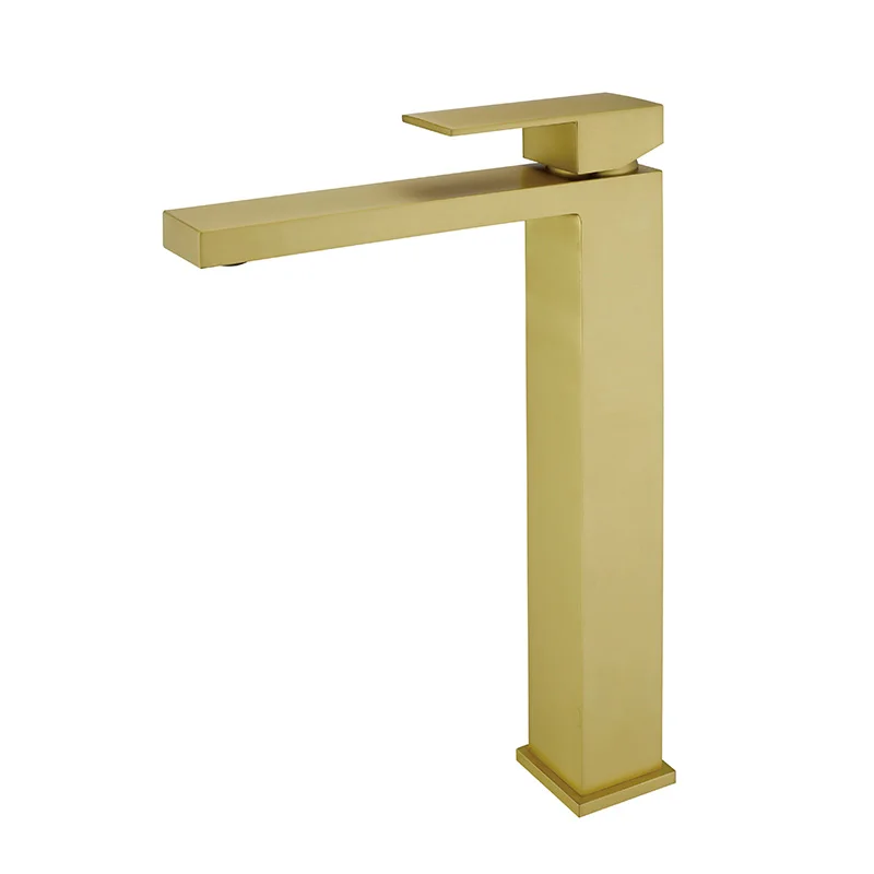 Brushed gold Простой квадратный черный кран для ванной комнаты, Одноцветный латунный кран для раковины с одним отверстием, высококачественный хромированный смеситель для воды для ванной комнаты - Цвет: Brushed gold