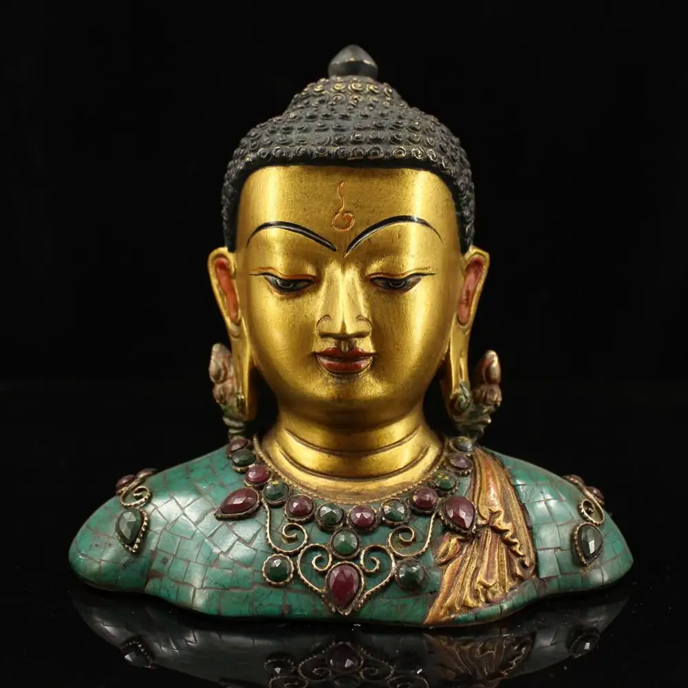 

Свадебное украшение Тибетский монастырь собирает старые медные инкрустированные драгоценные камни для изображения головы Будды шакамуни