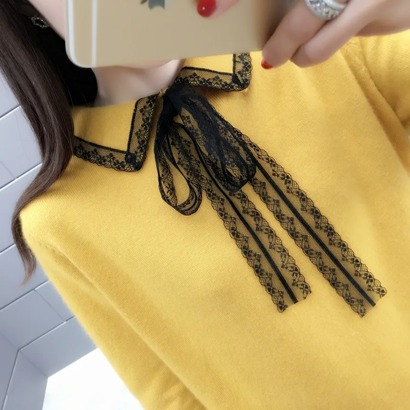 Винтажный осенний свободный свитер с отложным воротником для женщин 2021