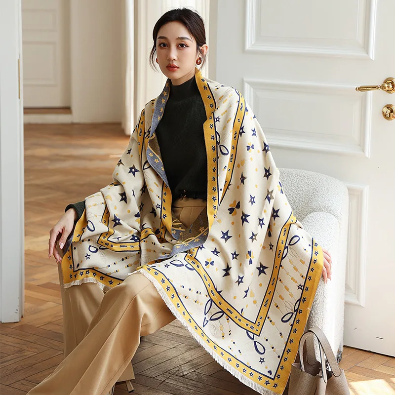 

Designer Star Double-sided Printing Cashmere Scarf Luxury Cashmer Shawls Women's Winter Stole Pashmina Ponchos Office Blanket