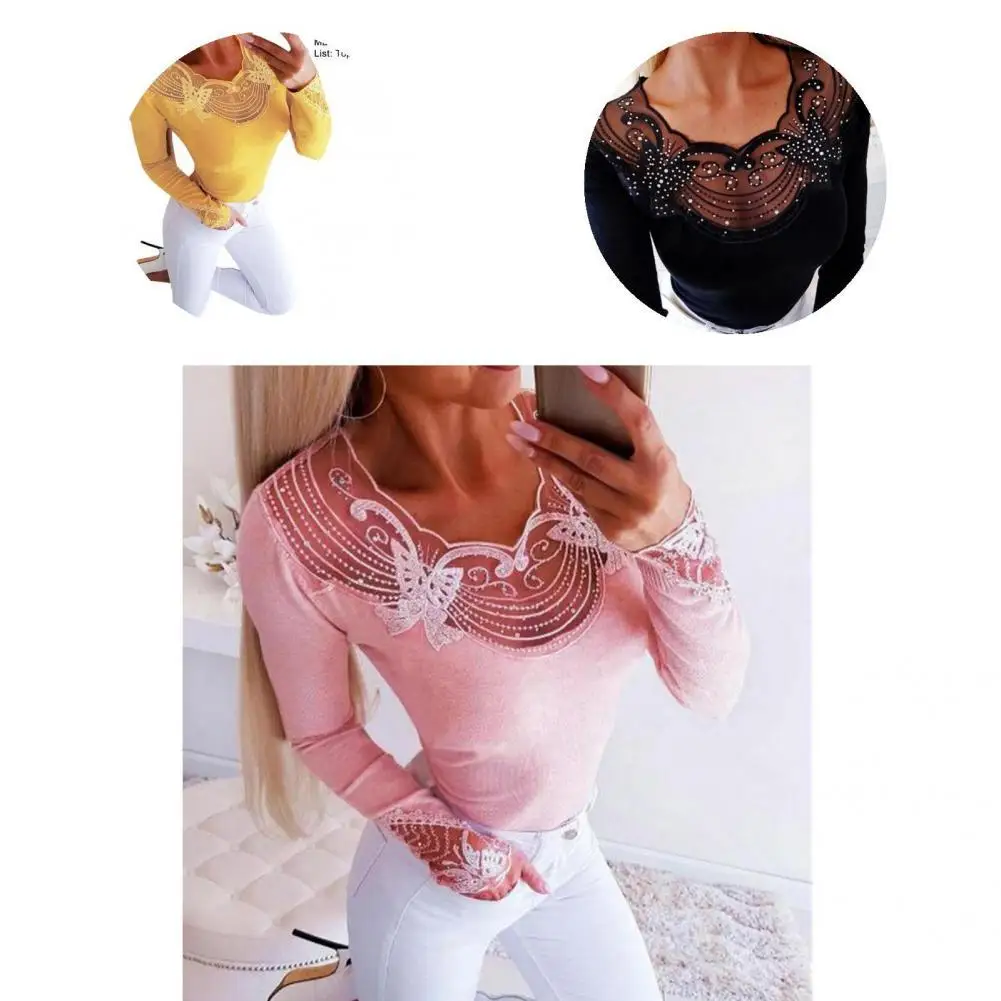 

Отличная Весенняя блузка с длинным рукавом и круглым вырезом, привлекательный женский топ, женская блузка