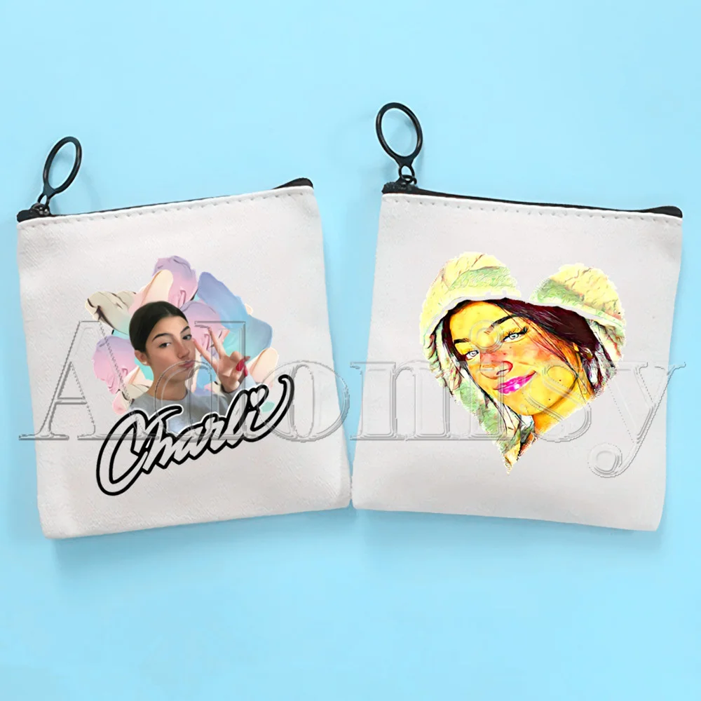 

Charli Damelio Cute Solid Color Canvas Coin Purse Small Fresh New Zipper Key Bag Hand Gift Bag