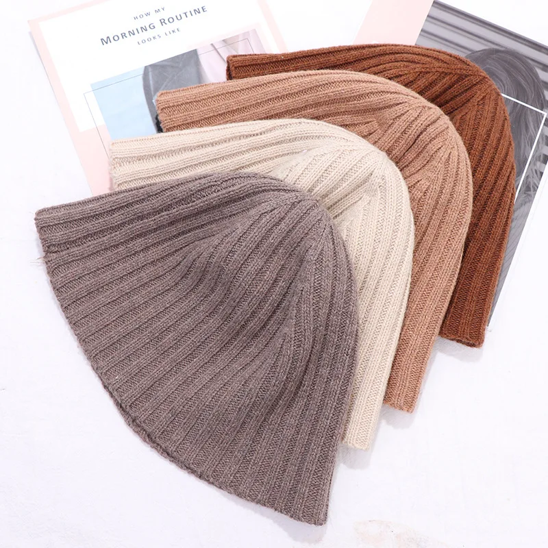 

2020 New Autumn Winter Pure Color Knitted 33% Wool Cap Outdoor Fashion Trend Small Basin Hat for Women and Men