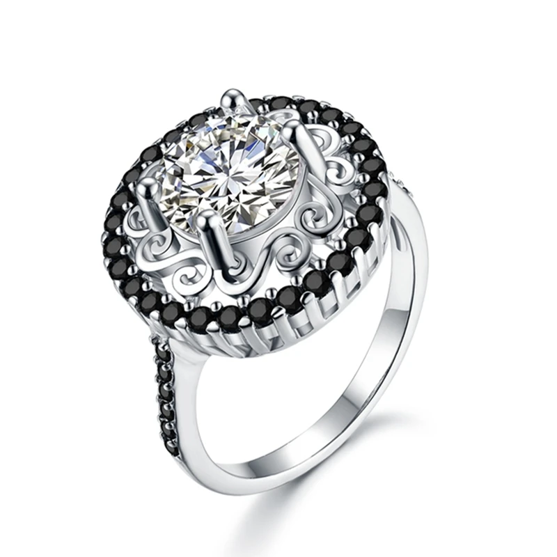 Женское кольцо из серебра 2019 пробы с черной шпинелью|Кольца| |