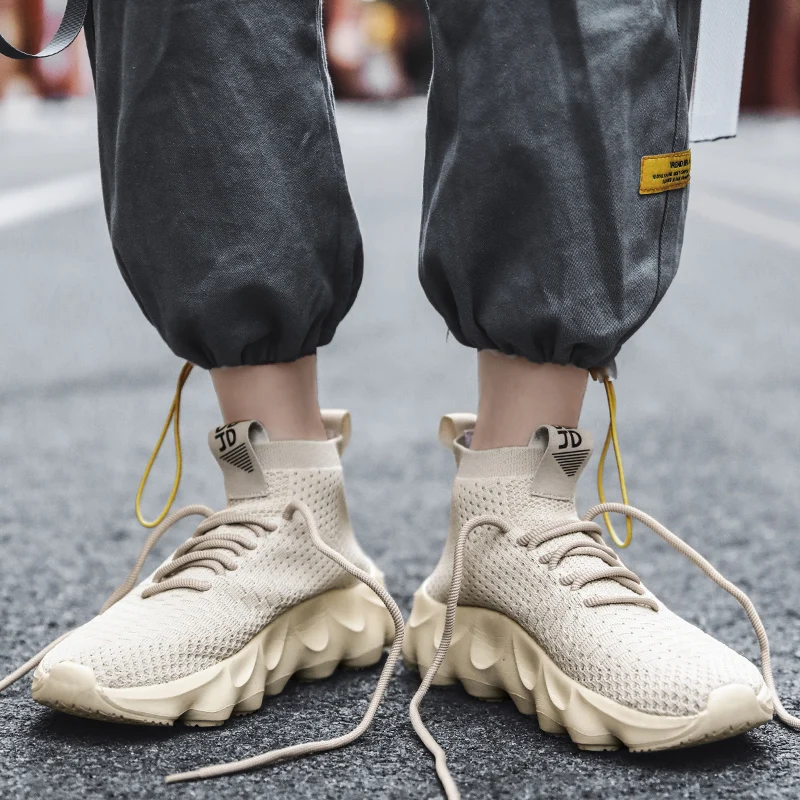 

Men's Sneakers Plus Size 46 Breathable Knitted Casual Kanye West Men Socks Shoes Lace Up Flats Spring Vulcanized Running Shoes