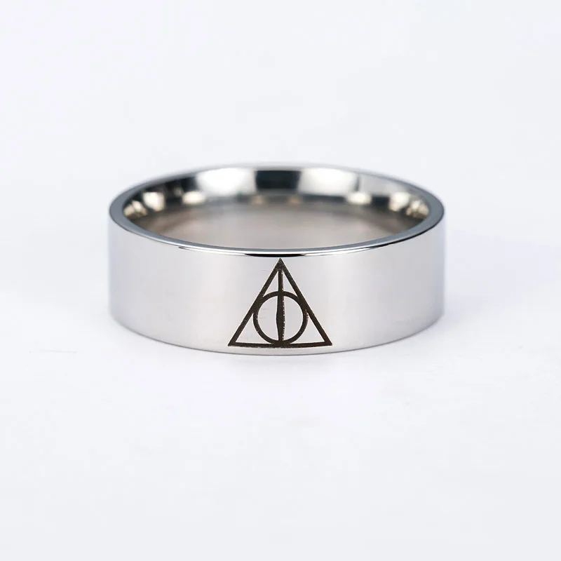 Trendy Silver Color Movie Deathly Hallows Potter Stainless Steel Rings Geometric Circle Triangle Ring for Men Women Jewelry | Украшения и