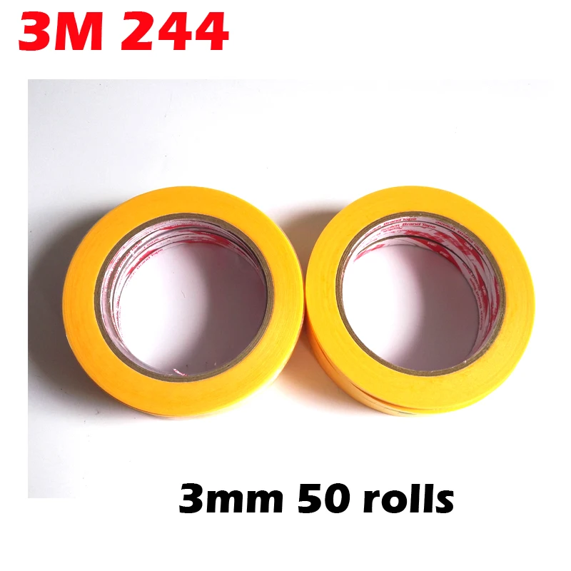 50Rolls 3mm x 50M 3M 244 High Temperature Masking Tape For Automotive Car Painting Refinish And Electronic Protection Masking