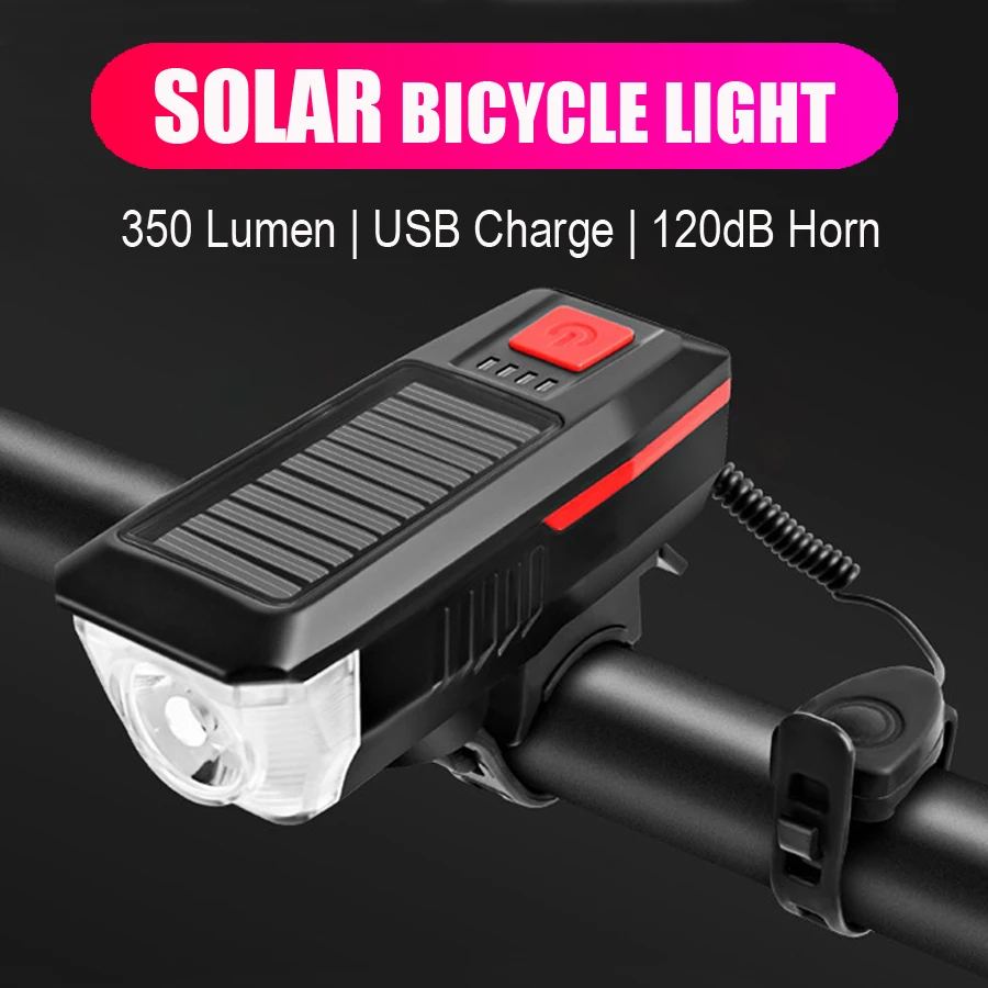 

Solar Power Bicycle Headlight with Horn USB Rechargeable MTB Bike Front Rear Light Set Waterproof Outdoor Cycling Taillight Lamp