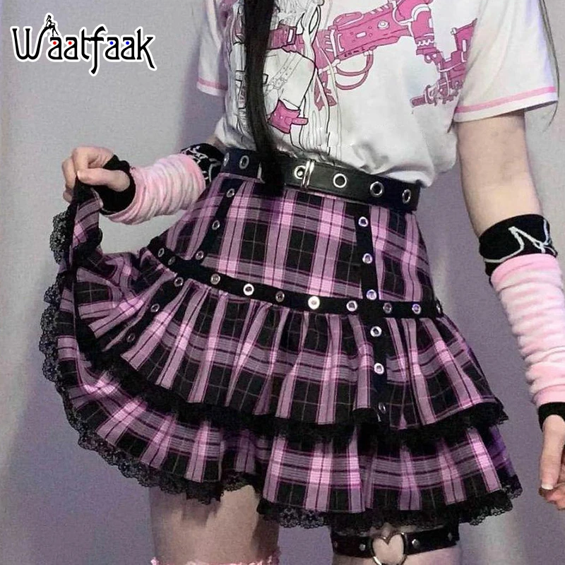 

Женская кружевная мини-юбка в клетку, с принтом