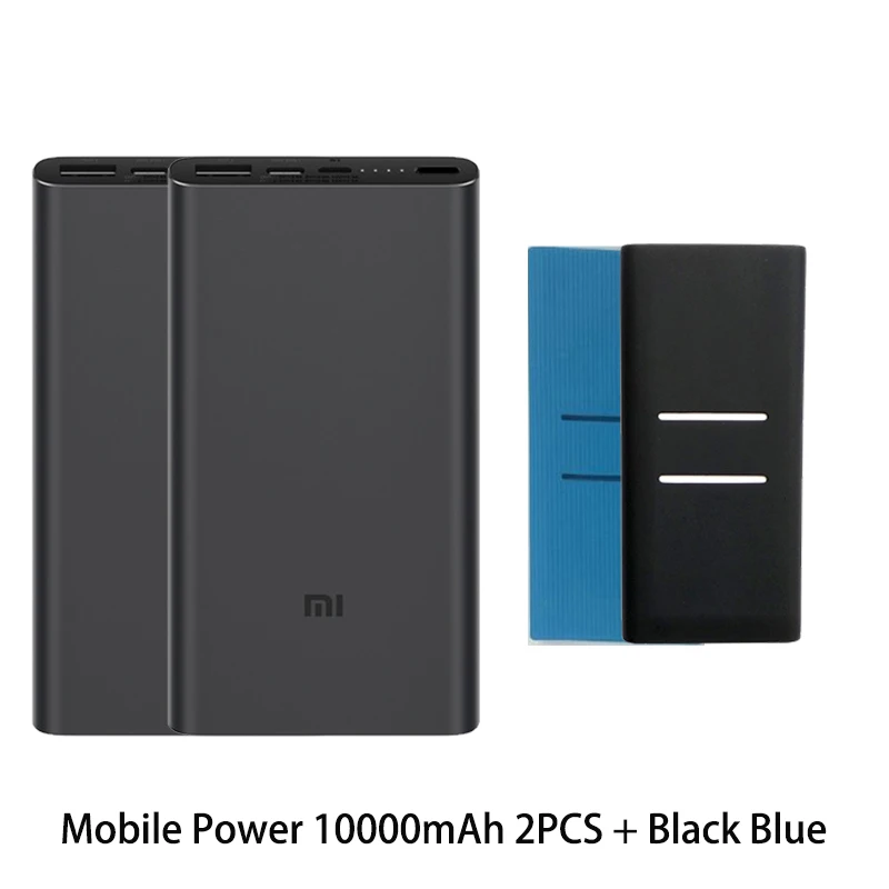 Mi Xiao mi power Bank, 10000 мА/ч, 3 внешних аккумулятора, QC3.0, зарядка, двойной USB выход, 18 Вт, быстрая зарядка, 10000 мА/ч, внешний аккумулятор для телефона - Цвет: 2Black add case