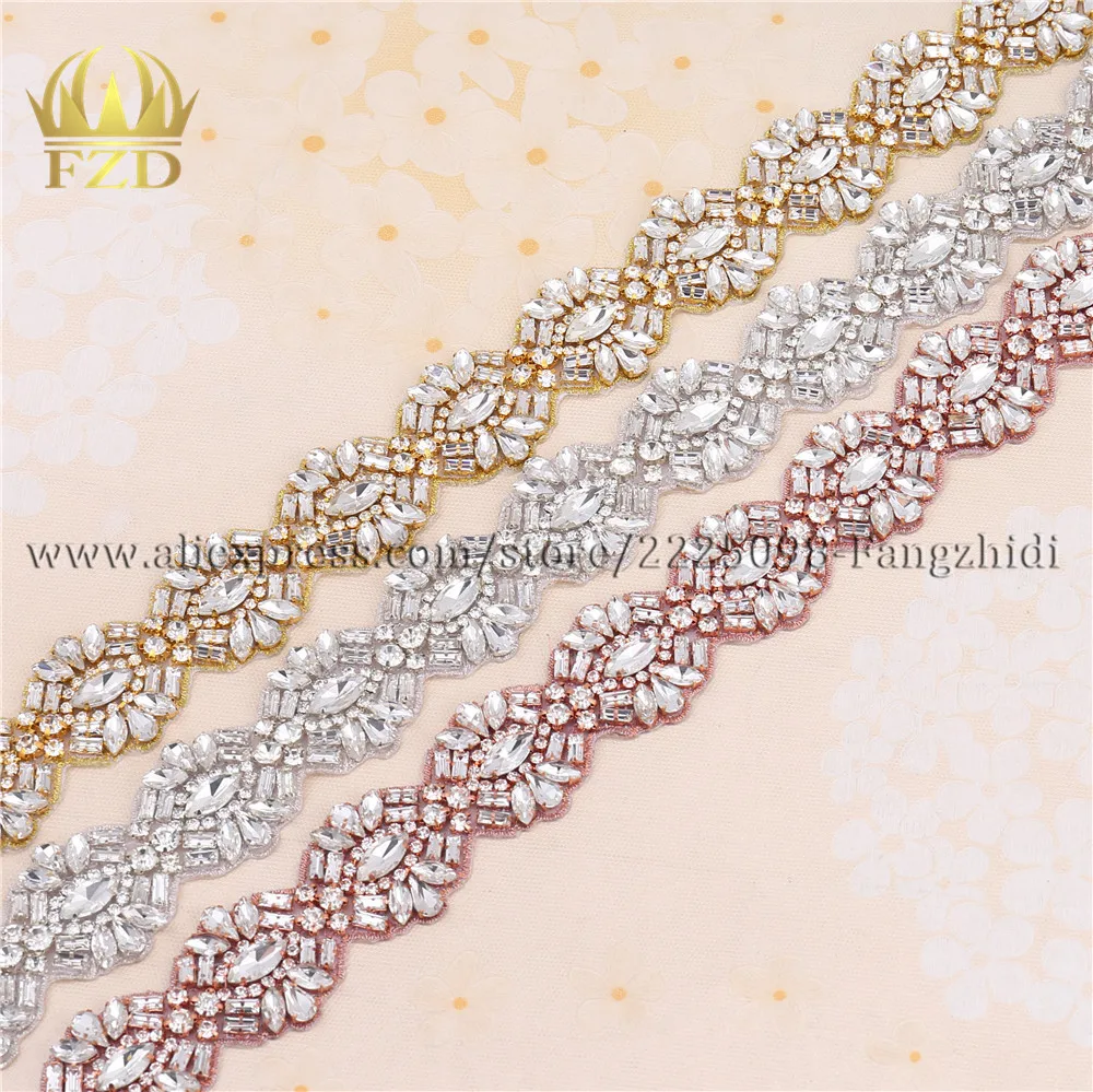 

FZD 10 Yard Rhinestones Crystal Sew On Sash Belt Shiny Glass Appliques Motif For Wedding Bridal Dresses Belts Craft Supplied