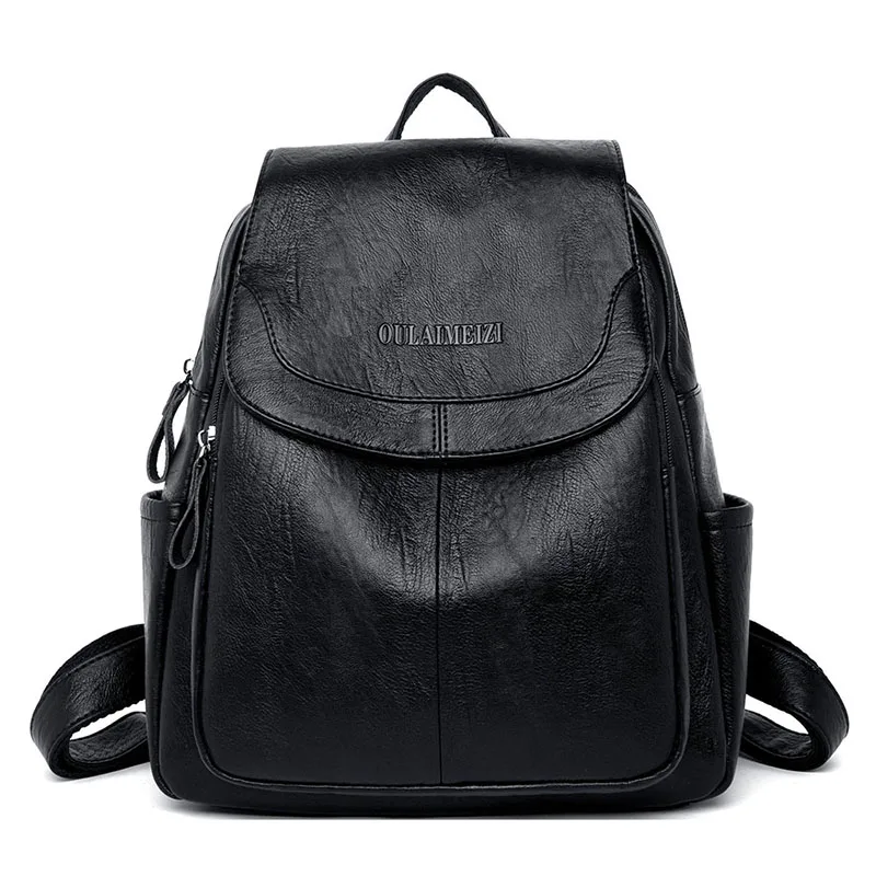 Black Sac A Dos женские кожаные рюкзаки высокое качество дамы рюкзак роскошные дизайнерские большой емкости повседневное рюкзак для девочек Mochilas - Цвет: Black