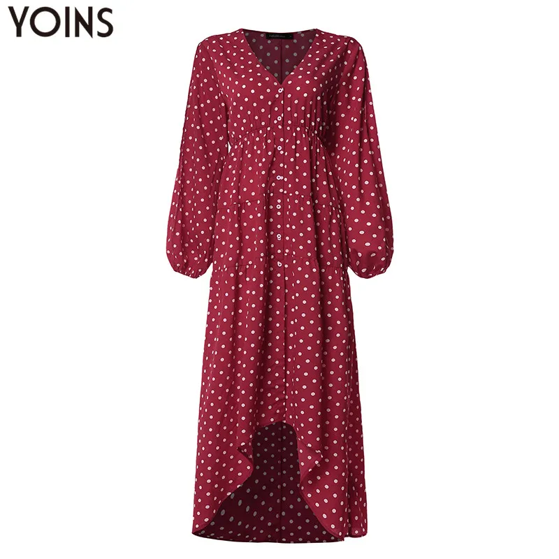 YOINS женское осеннее длинное платье в горошек повседневное рукав фонарик