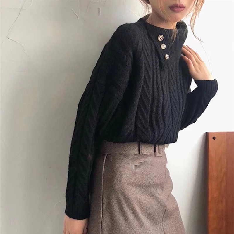 Женская трикотажная водолазка на пуговицах в Корейском стиле | одежда