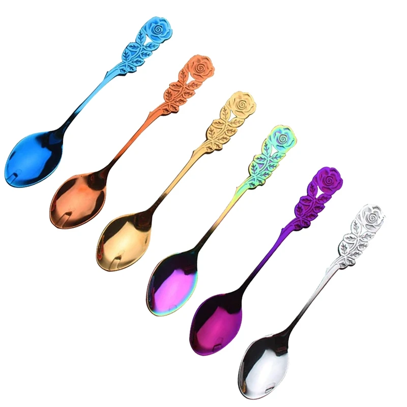 

6-Pack Rose Coffee Spoons Rainbow Multicolor Teaspoon Dessert Espresso Stainless Steel Stirring Spoons Mixing Spoons