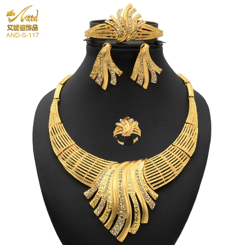 

Nigerian Jewelery Set Wedding Jewelry For Women Dubai 24K Gold Plated Jewlery African Designer Earrings Bridal Necklace