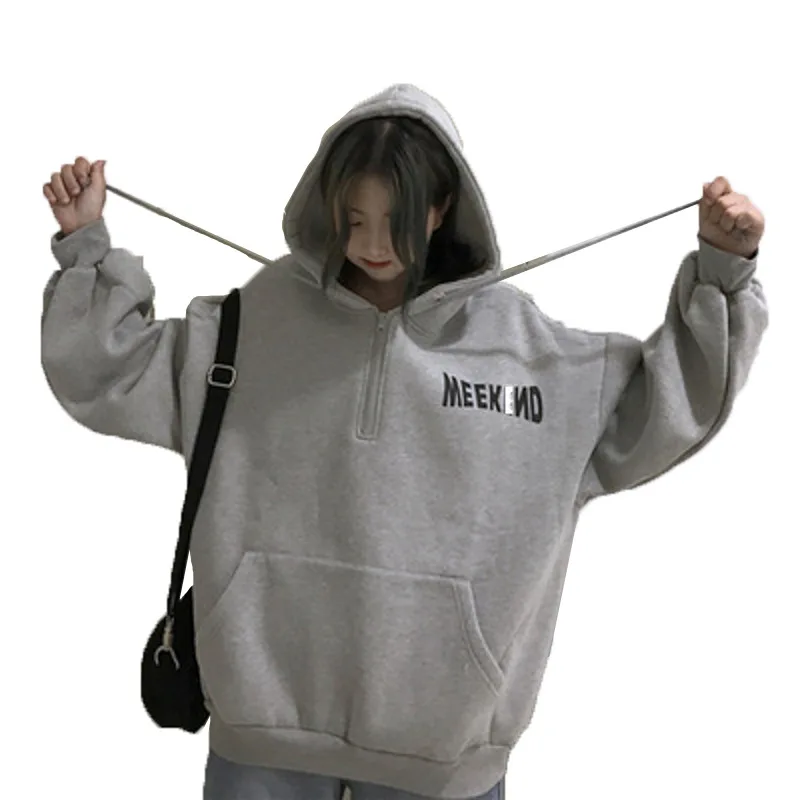 

sweatshirt women Lettered hooded zipper pullover sweater women plus velvet thickening 2019 autumn and winter new coat women