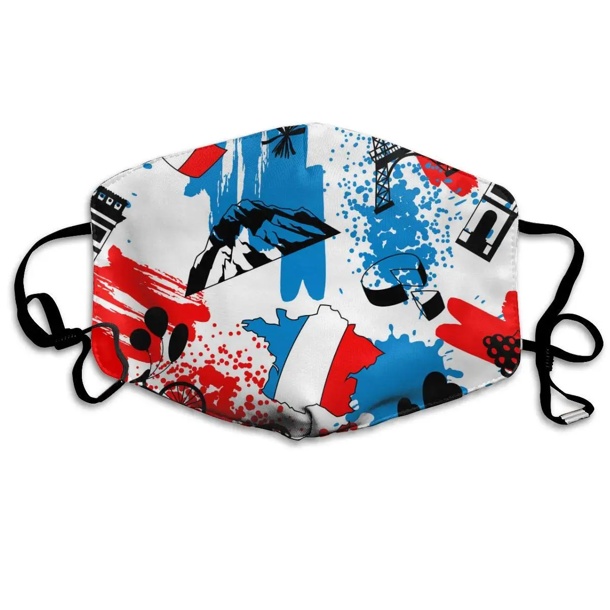 

France Flag Bicycle Paris White Washable Reusable Mask, Cotton Anti Dust Half Face Mouth Mask For Kids Teens Men Women With