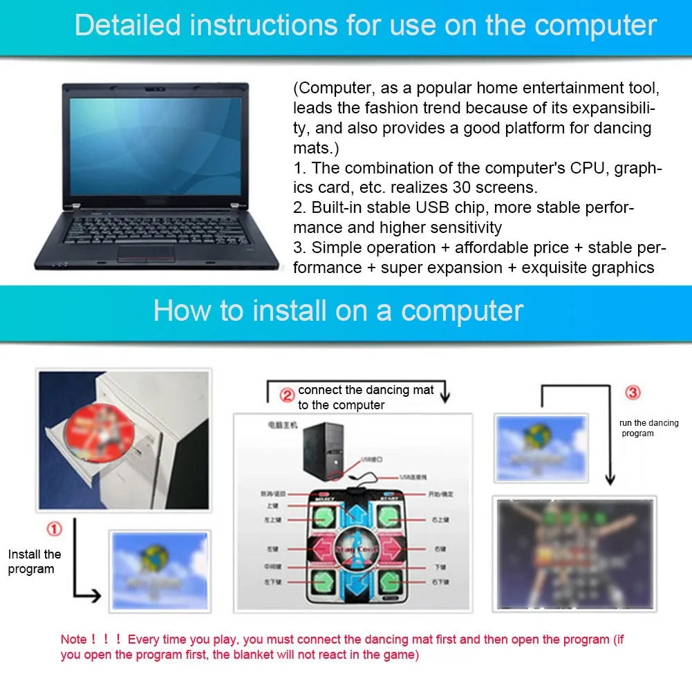 

Computer Home Gift Yoga Game Kids Toy PVC Running Blanket Double Dance Mat HD Indoor Massage Learning 3D For TV
