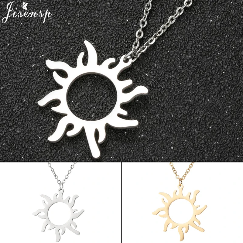 

Jisensp Stainless Steel Retro Necklace for Women Sun Pendant Chain Fashion Temperament Ladies Clavicle Chain Necklace Jewelry
