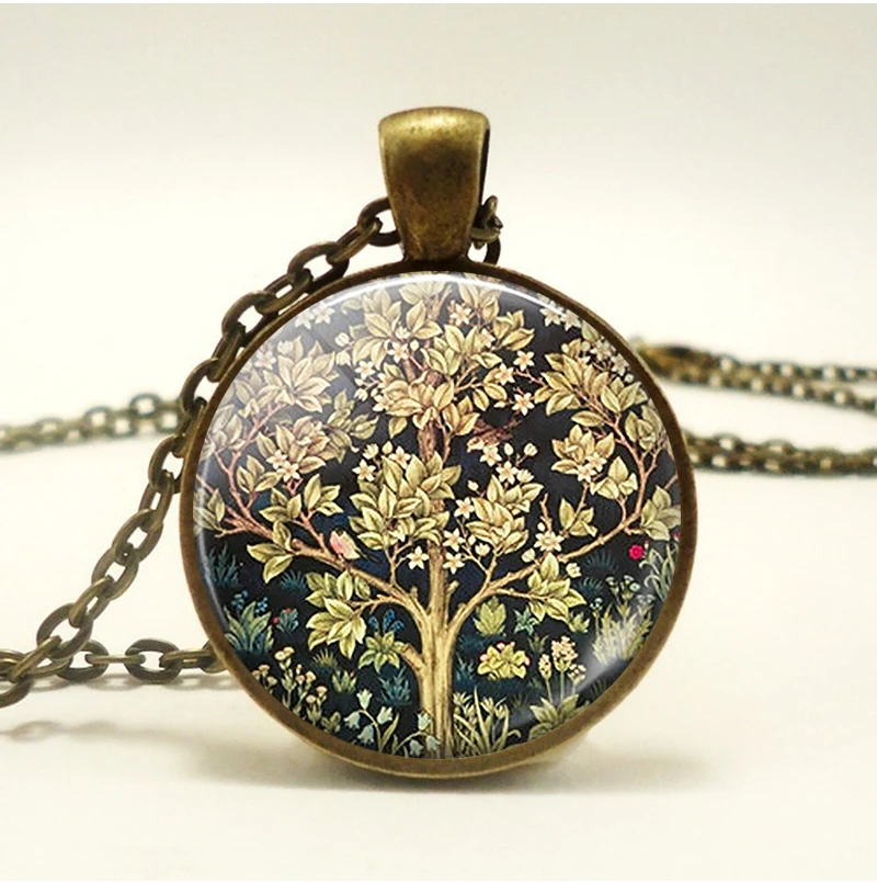 

Fashion Accessories William Morris Tree of Life Glass Dome Necklace Vintage Art Jewelry Glass Cabochon Pendant Creative Gift