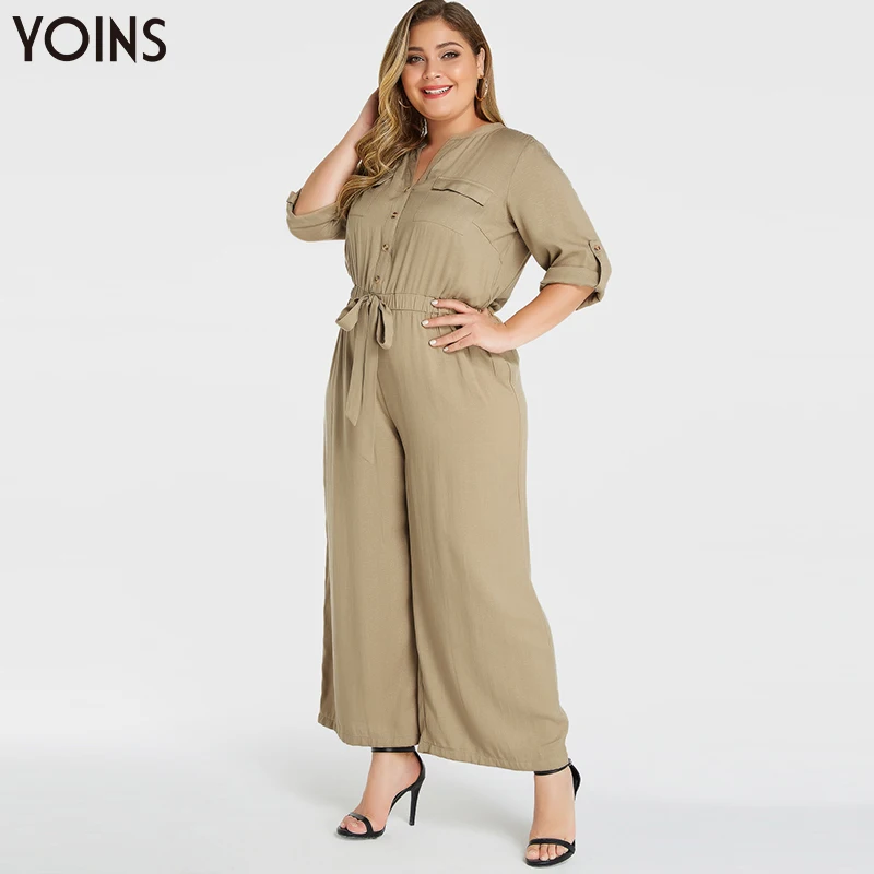 YOINS 2020 женский комбинезон с пуговицами длинным рукавом и v образным вырезом