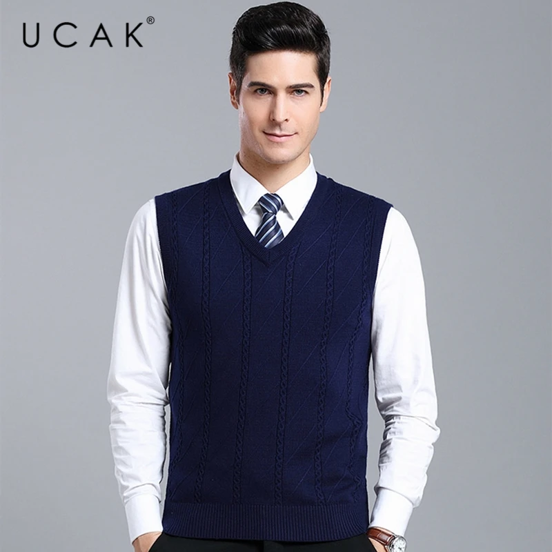 

Мужской шерстяной жилет UCAK, в полоску, с V-образным вырезом, для осени и зимы, U1114