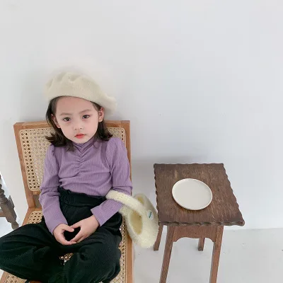 

Футболка с длинным рукавом для девочек, новинка 2020, осенняя Корейская тонкая футболка с высоким воротником для маленьких девочек, детская о...