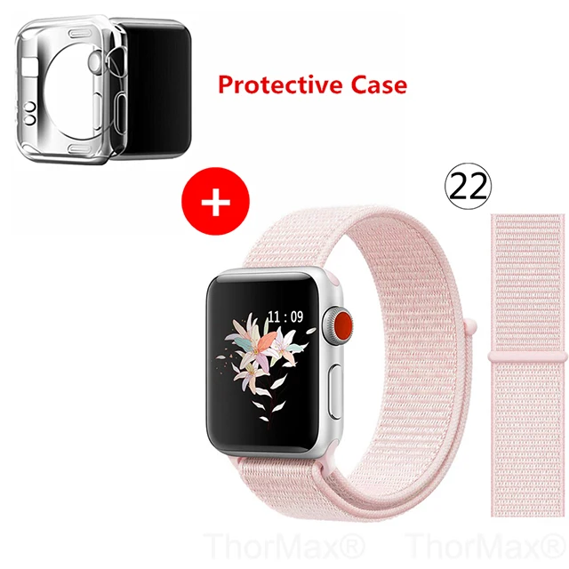 Нейлоновый спортивный бесшовный ремешок для наручных часов iwatch, 4 цвета, в полоску, легкий мягкий сплетенный ремешок для наручных часов Apple Watch 4 серии 3/2/1 38 мм 42 мм 40 мм 44 мм - Цвет ремешка: 22-Pearl Pink