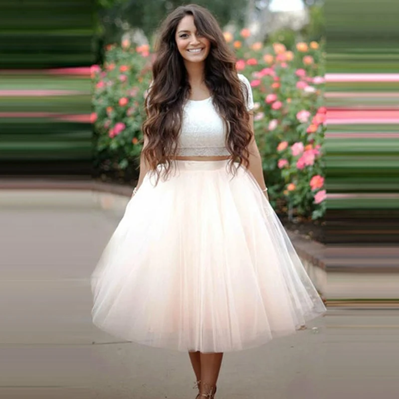 7 Layered 65cm Knee Length Tutu Tulle Skirt Womens High Waist Elastic Pleated Skirts Wedding Bridesmaid Ball Gown Skirt