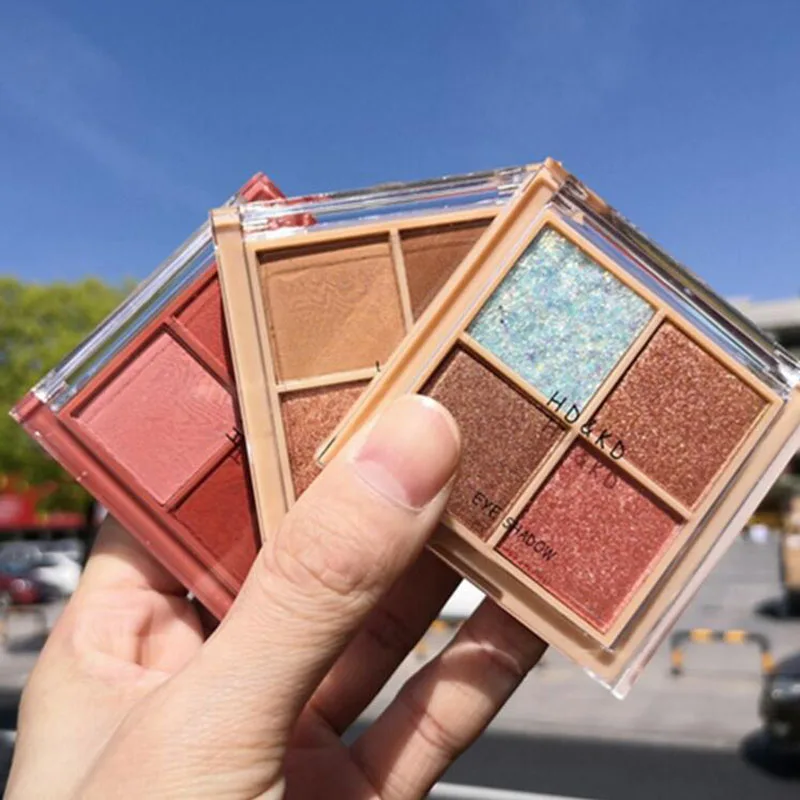 1 шт мини Четыре Цвета Палитра теней для век земляной цвет блесток тени макияж| |
