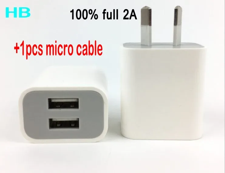 1 шт. микро кабель бесплатно + двойной USB разъем AU 5 в 2A 2USB выход телефон зарядное